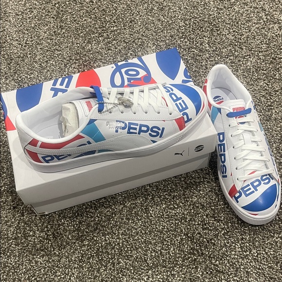 Vintage Puma x Pepsi White Sneakers Mens 9.5 collectors edition.  New In Box - Picture 1 of 12